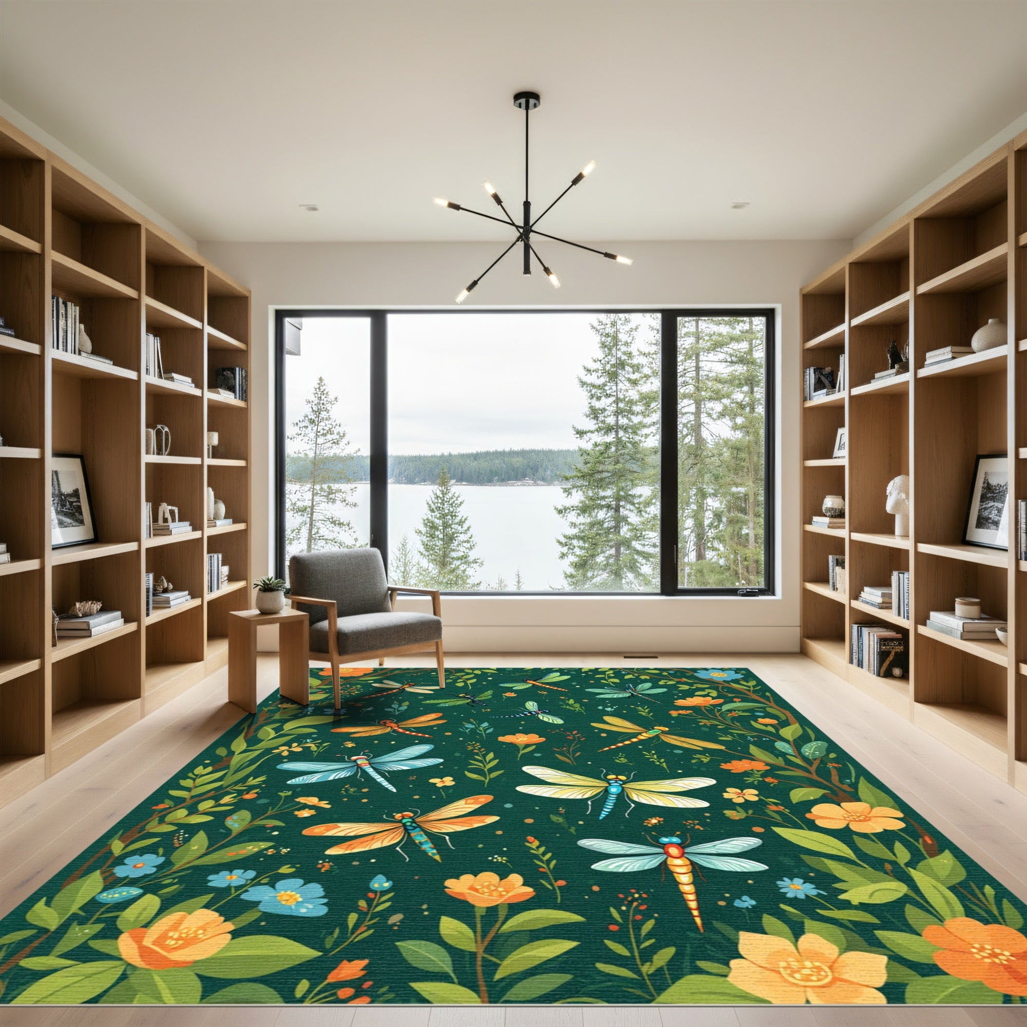 Whimsical Dragonfly Floral Garden Rug