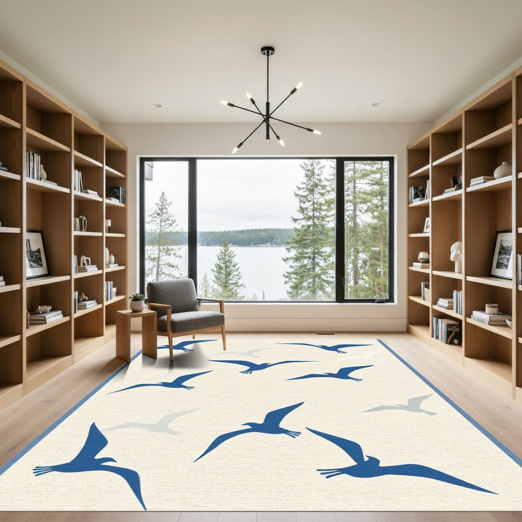 Blue Seagull Flight Meadow Rug