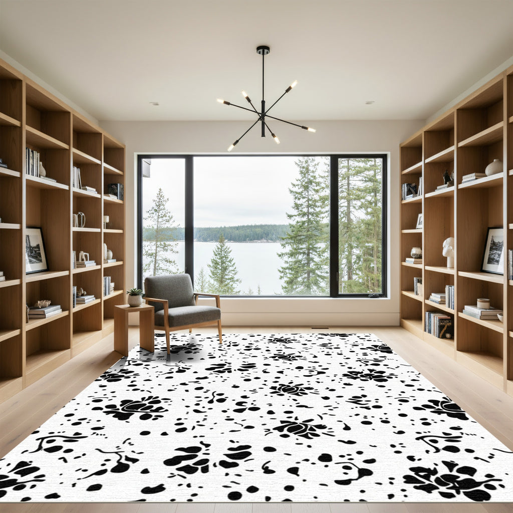 Black White Graphic Floral Scatter Rug