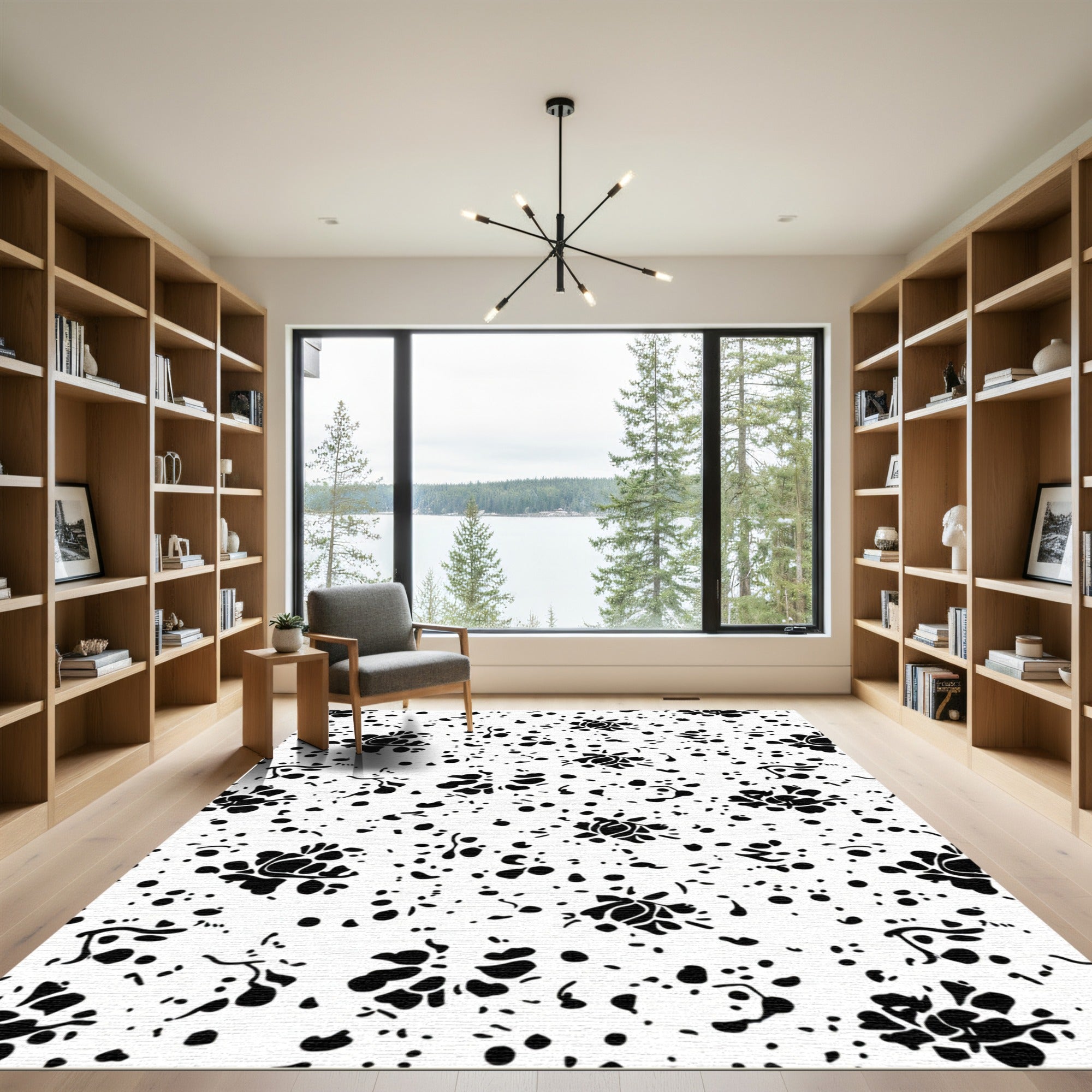 Black White Graphic Floral Scatter Rug