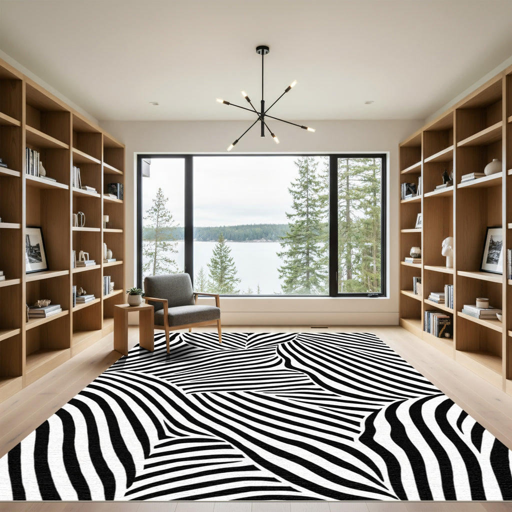 Monochrome Abstract Rippling Stripe Rug