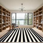 Bold Black White Parallel Line Art Rug