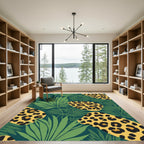 Exotic Green Tropical Leopard Shapes Rug