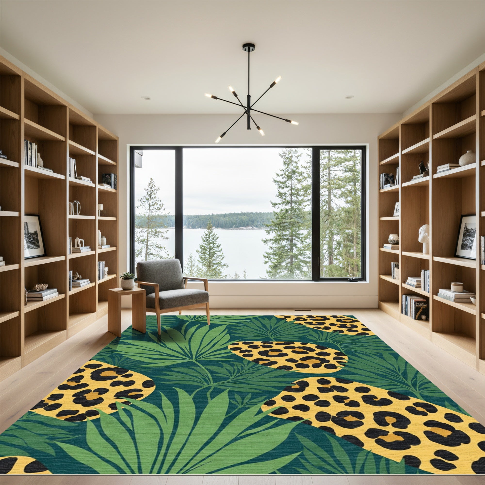 Exotic Green Tropical Leopard Shapes Rug