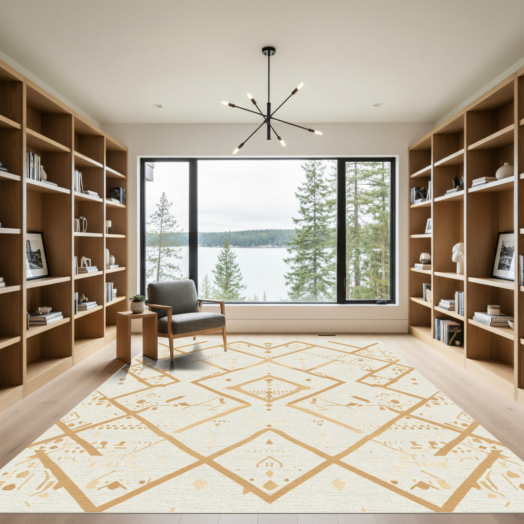 Golden Diamond Geometric Lines Rug