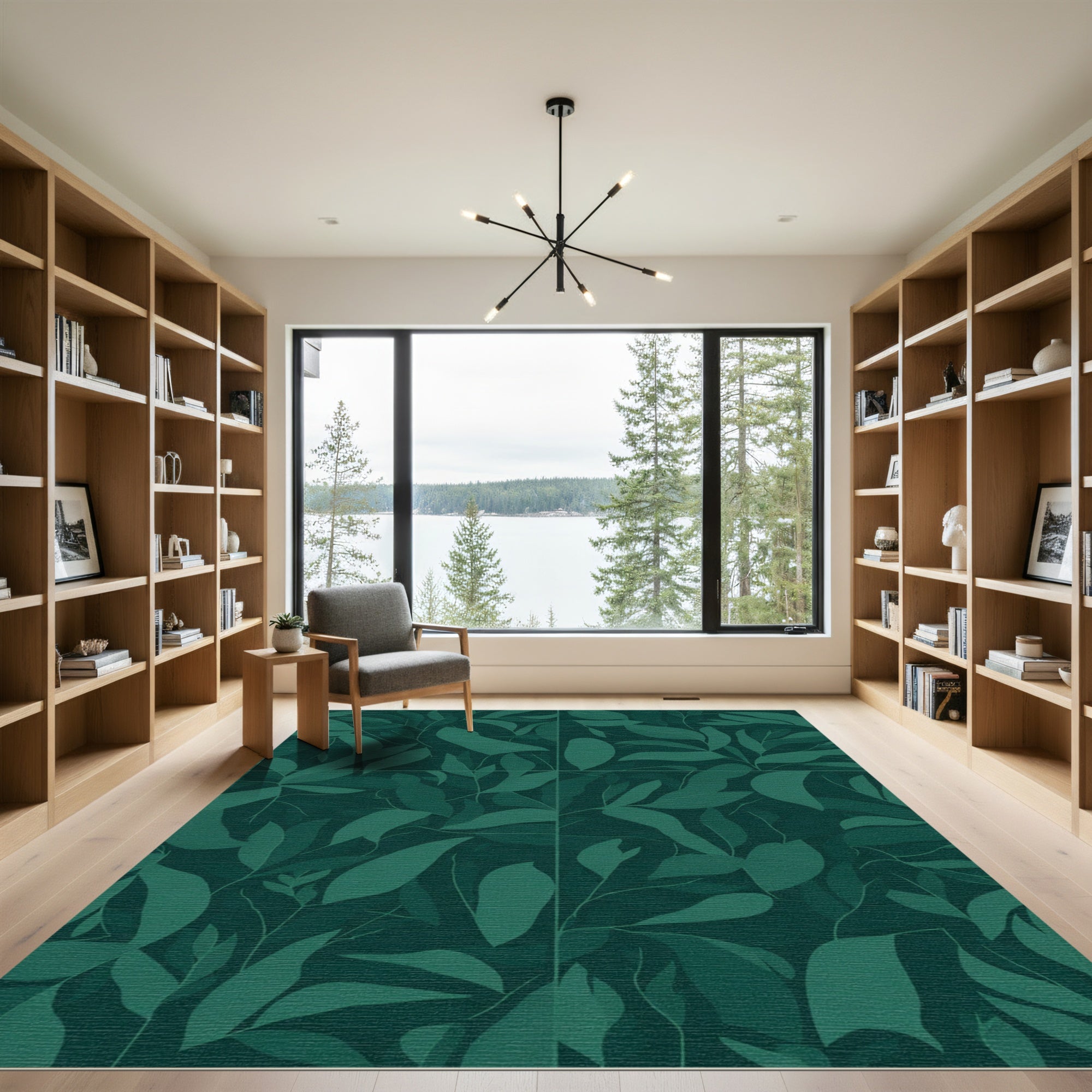 Deep Forest Green Leafy Vines Rug