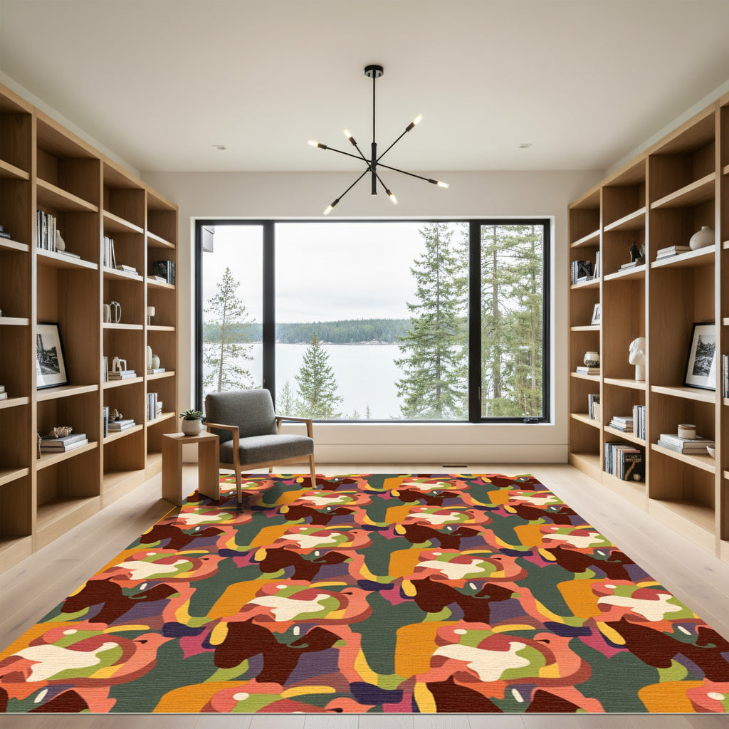Mid Century Organic Abstract Swirls Rug
