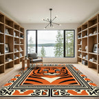 Bold Orange Tiger Face Border Rug