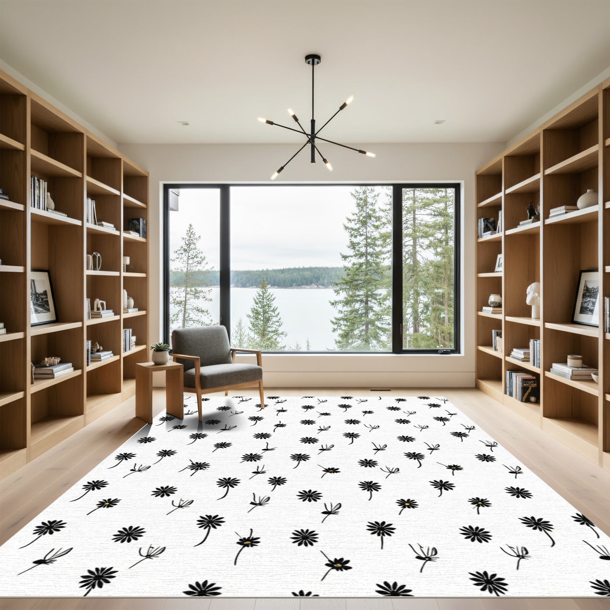 Minimalist Black Daisy Meadow Rug
