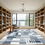 Abstract Geometric Navy Blue Blocks Rug
