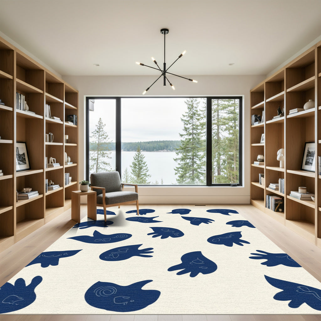 Deep Blue Abstract Organic Forms Rug