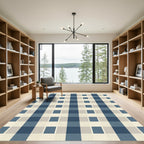 Classic Blue Beige Checkered Rug