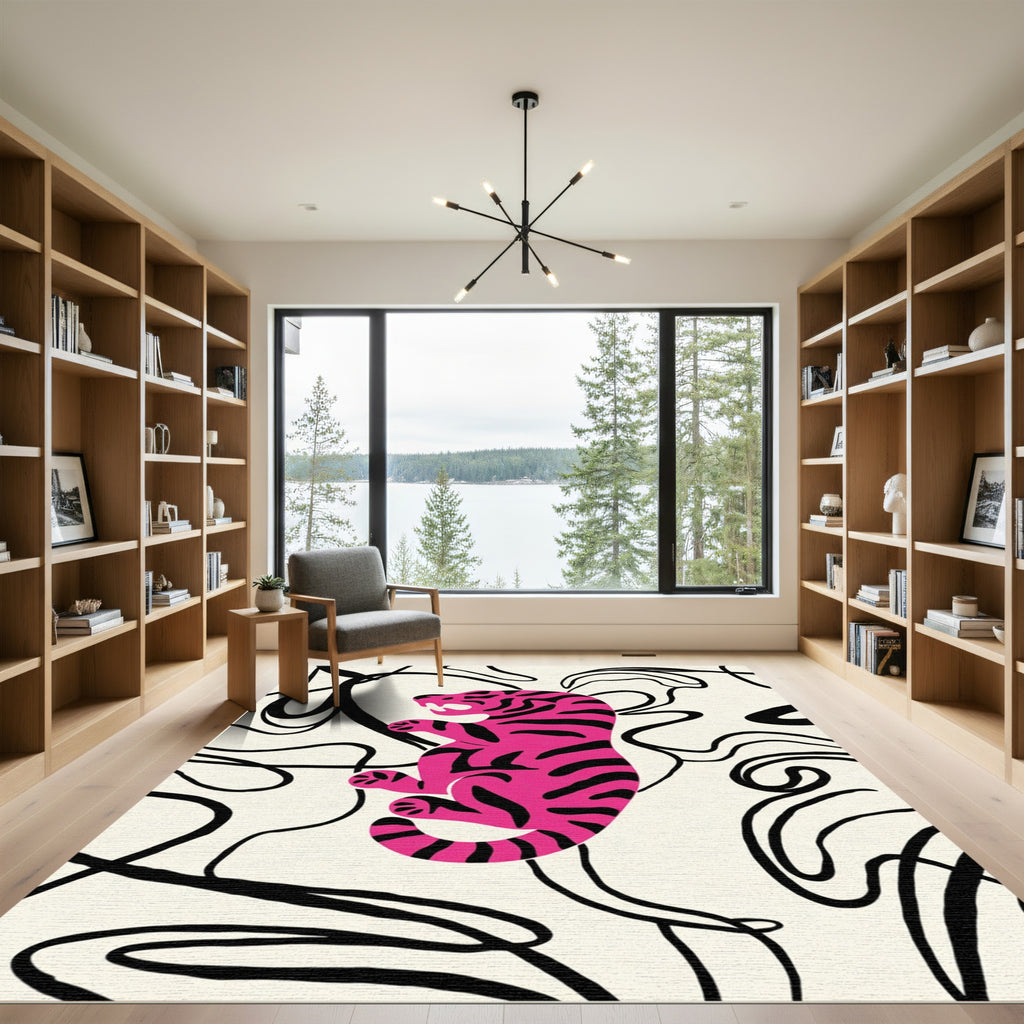 Hot Pink Tiger Swirl Abstract Rug