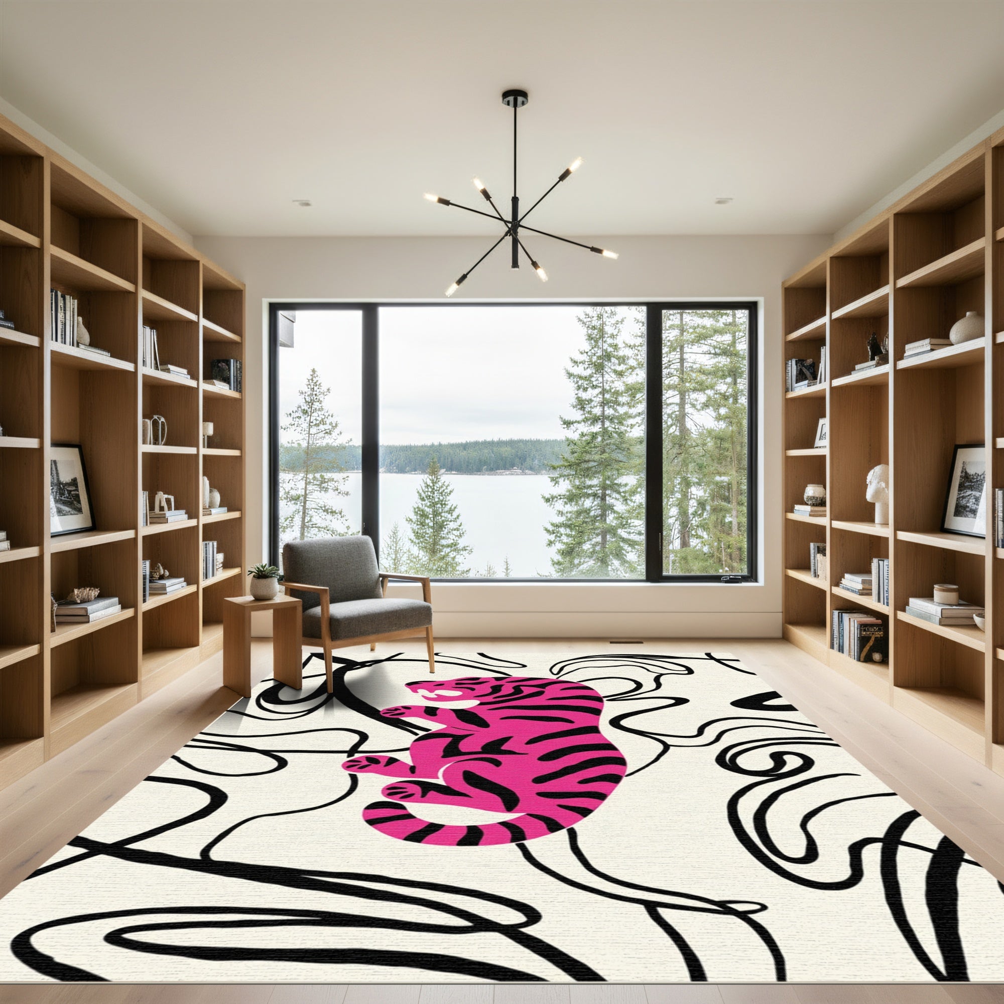 Hot Pink Tiger Swirl Abstract Rug