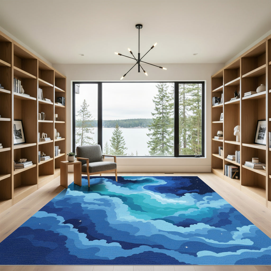 Blue Teal Swirl Night Sky Rug