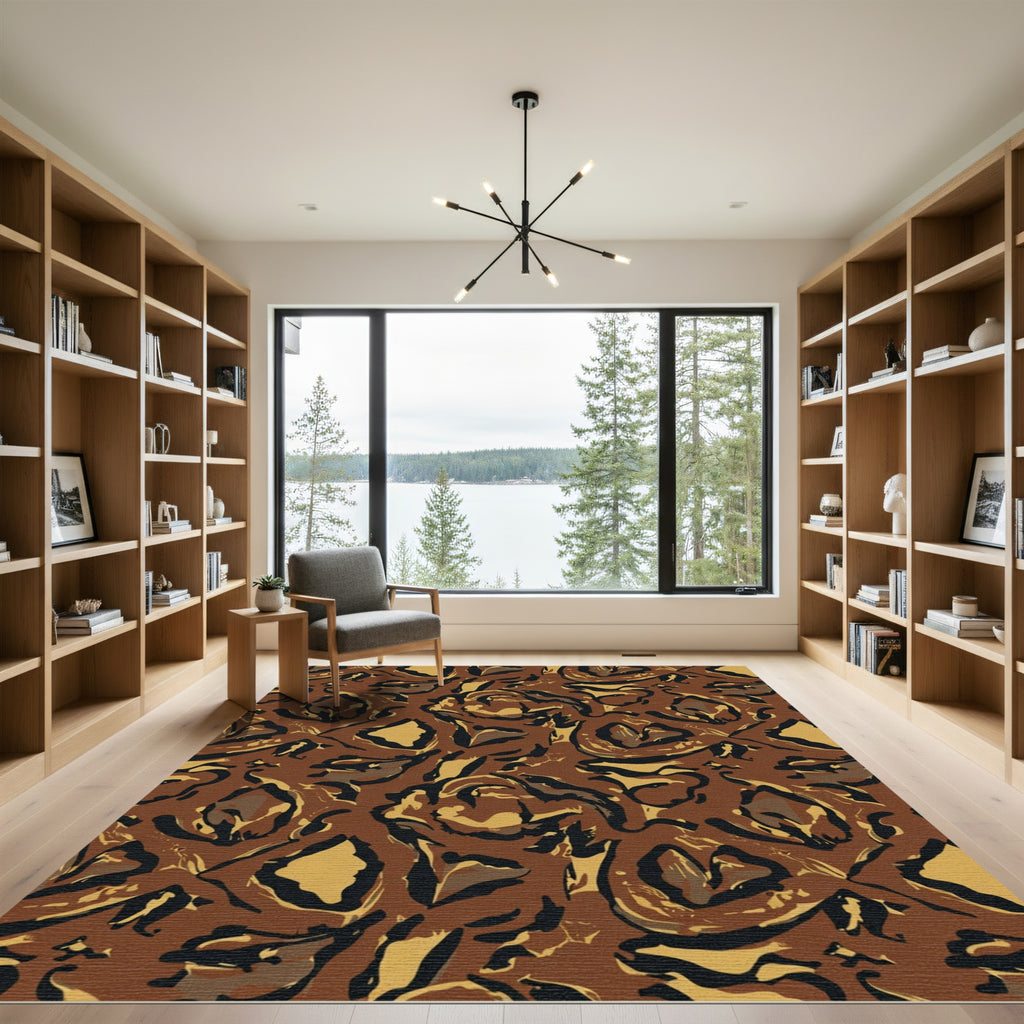 Brown Black Gold Abstract Swirl Rug
