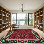 Crimson Floral Scroll Border Rug