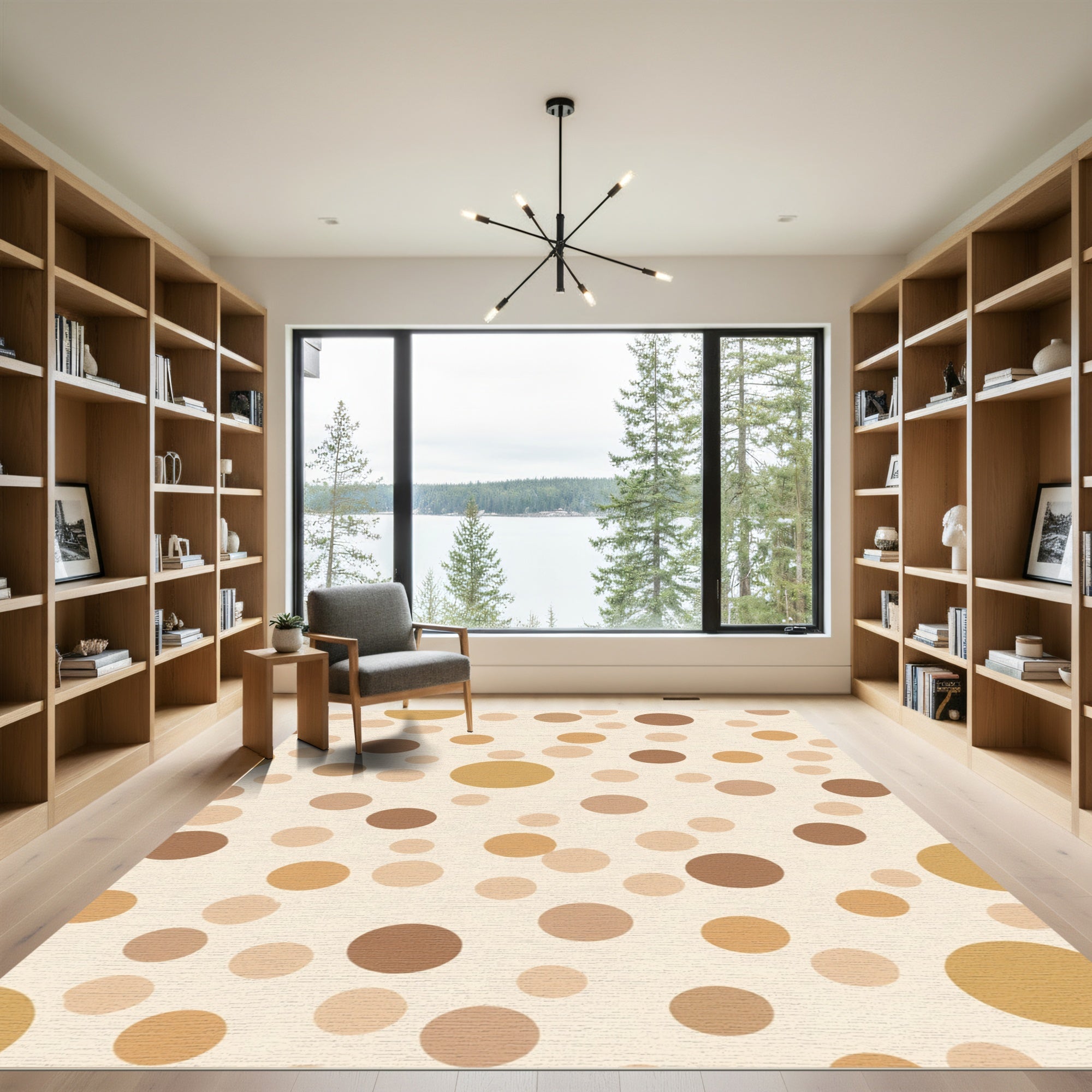 Earthy Tan Scattered Circles Rug