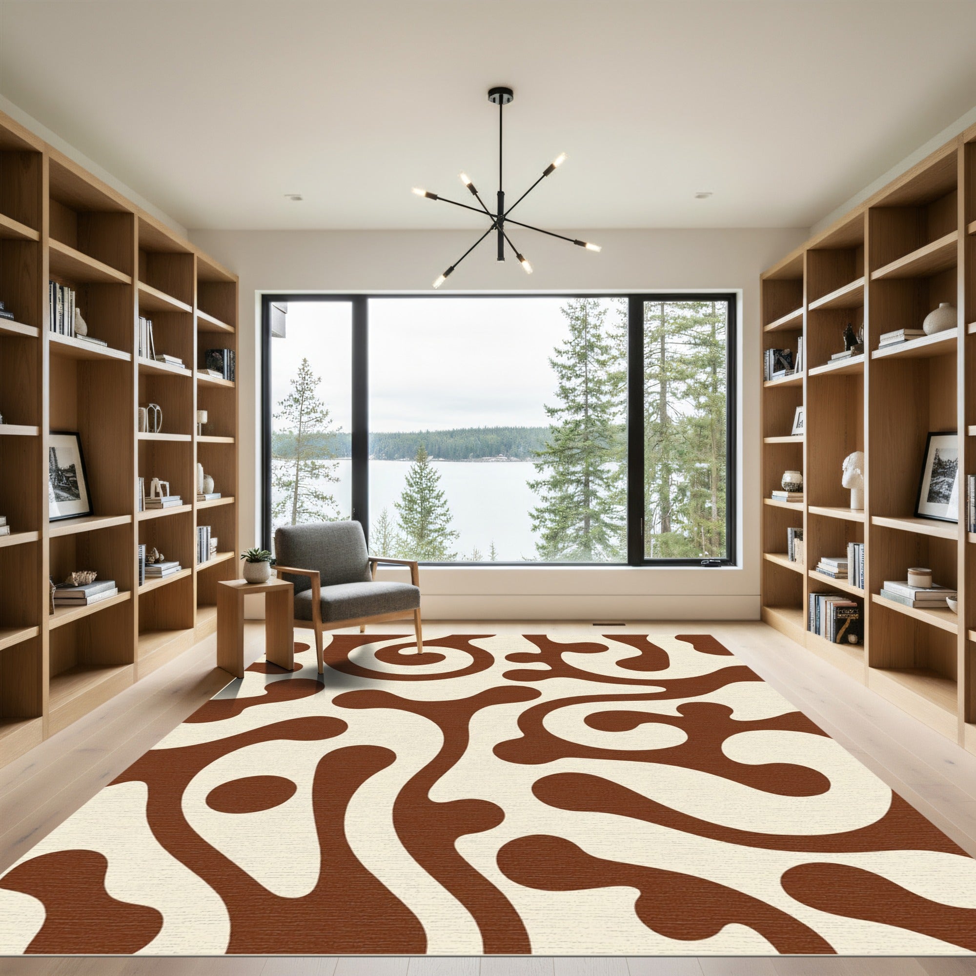 Retro Cream Brown Swirl Organic Rug