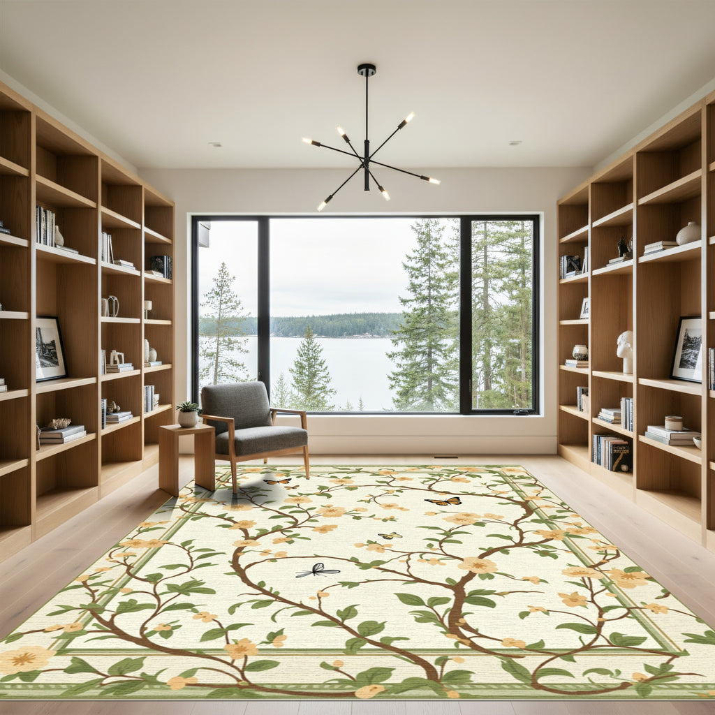 Floral Branch Butterfly Garden Rug