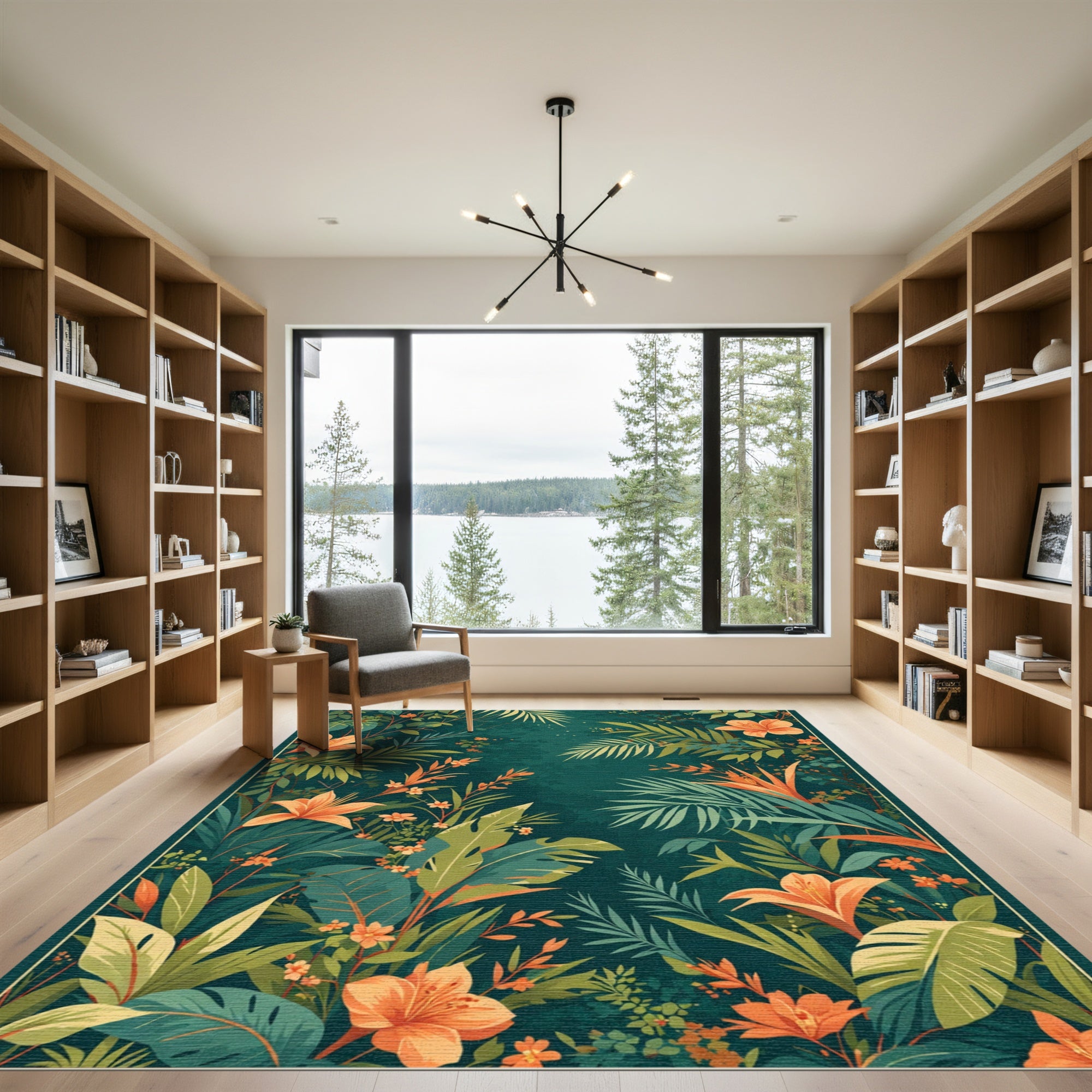 Vibrant Orange Lily Jungle Lushness Rug