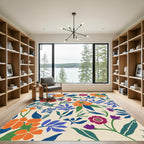 Bold Floral Garden With Orange Flowers Rug