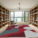 Crimson Gray Abstract Organic Wave Rug