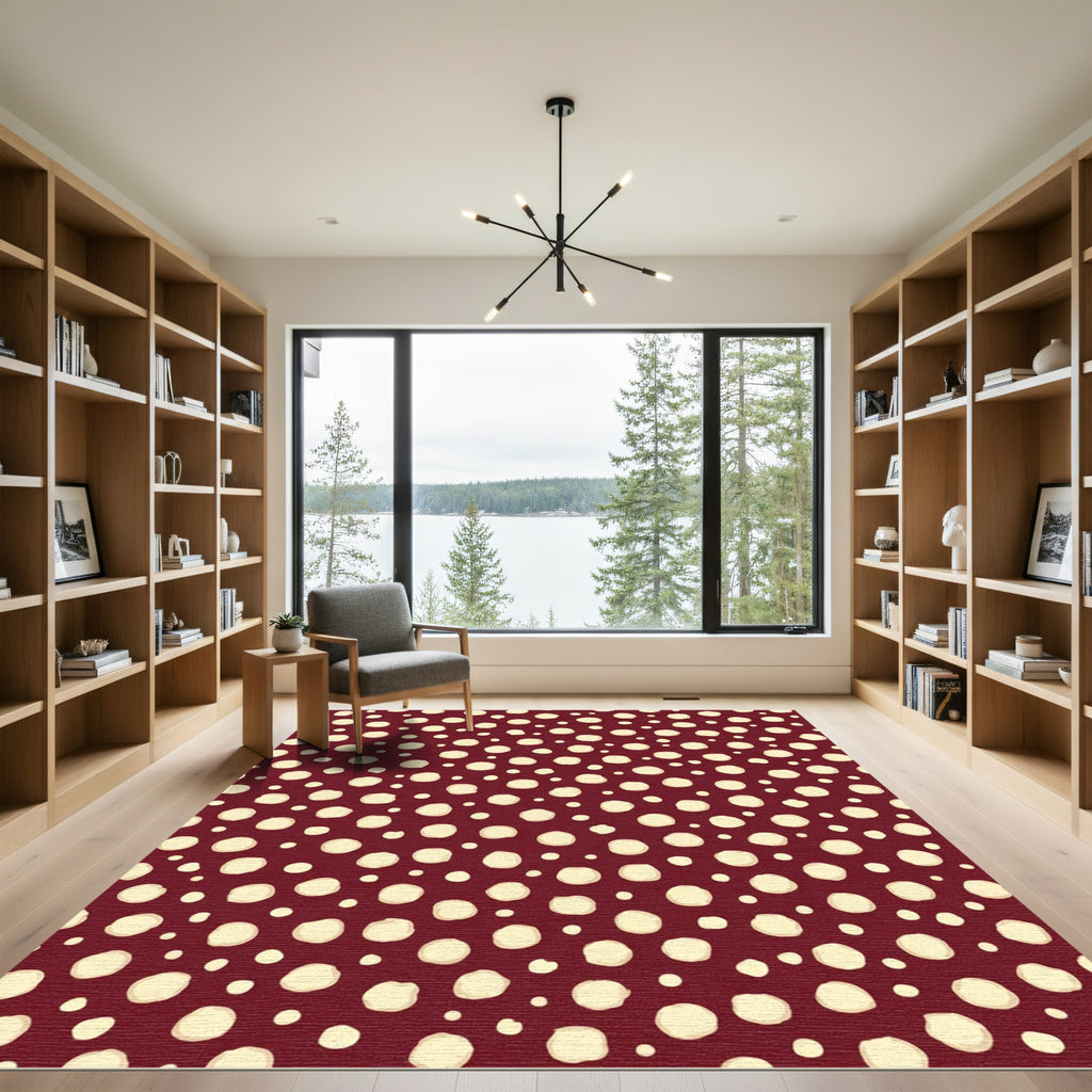 Crimson Cream Polka Dot Cluster Rug
