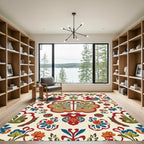 Folk Red Blue Garden Floral Medallion Rug