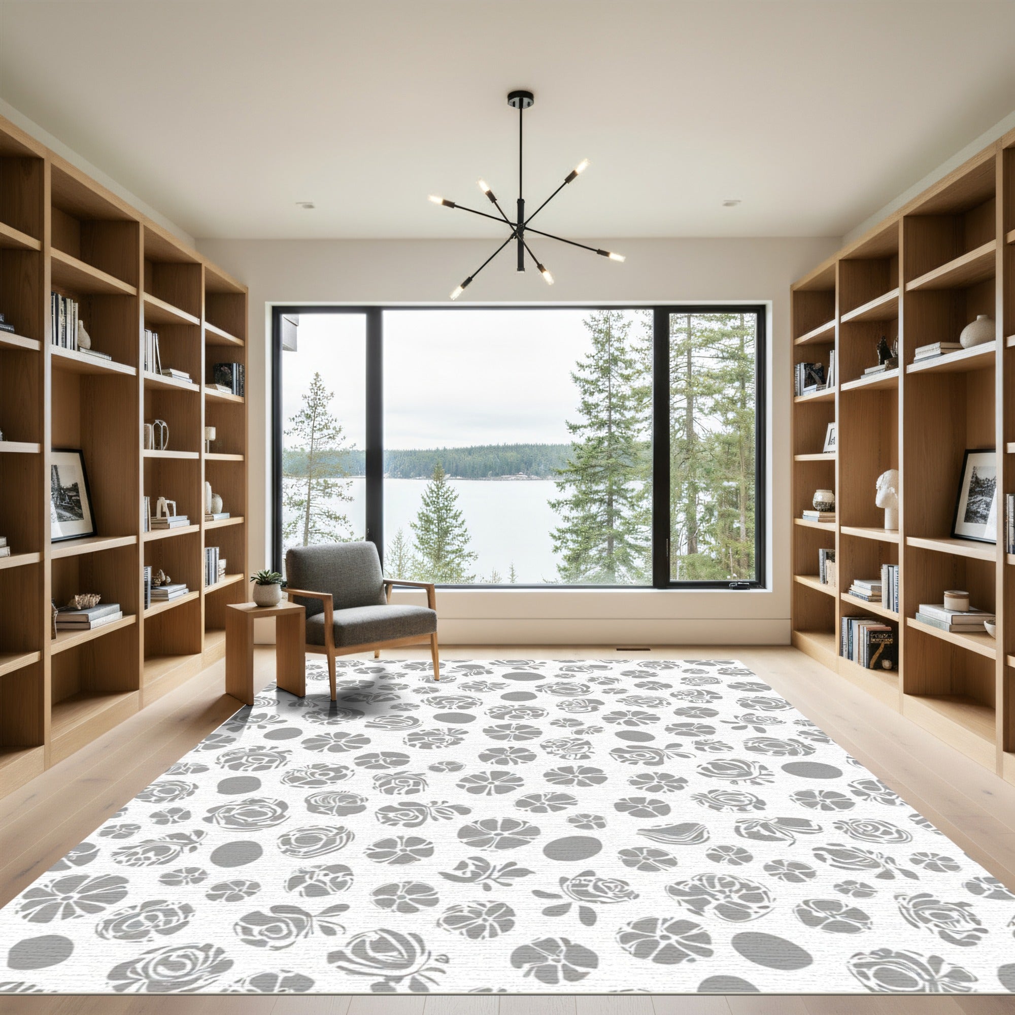 Gray Abstract Floral Ditsy Rug