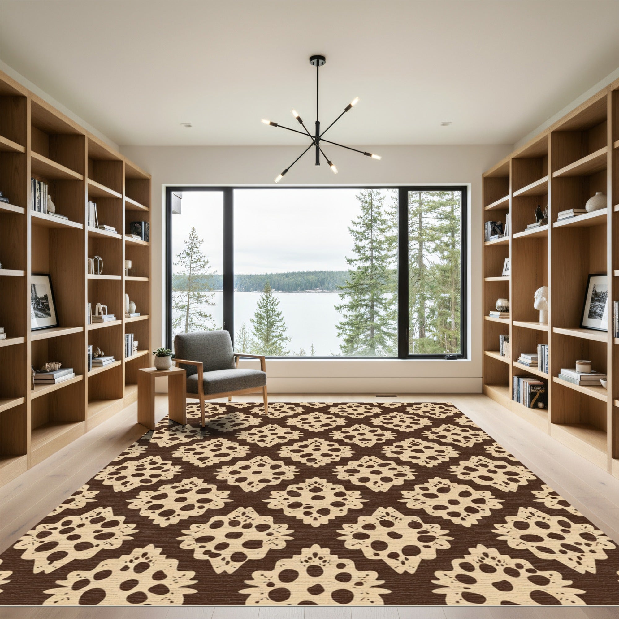 Brown Cream Mandala Tile Rug