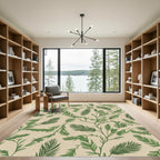 Lush Green Branch Foliage Pattern Rug