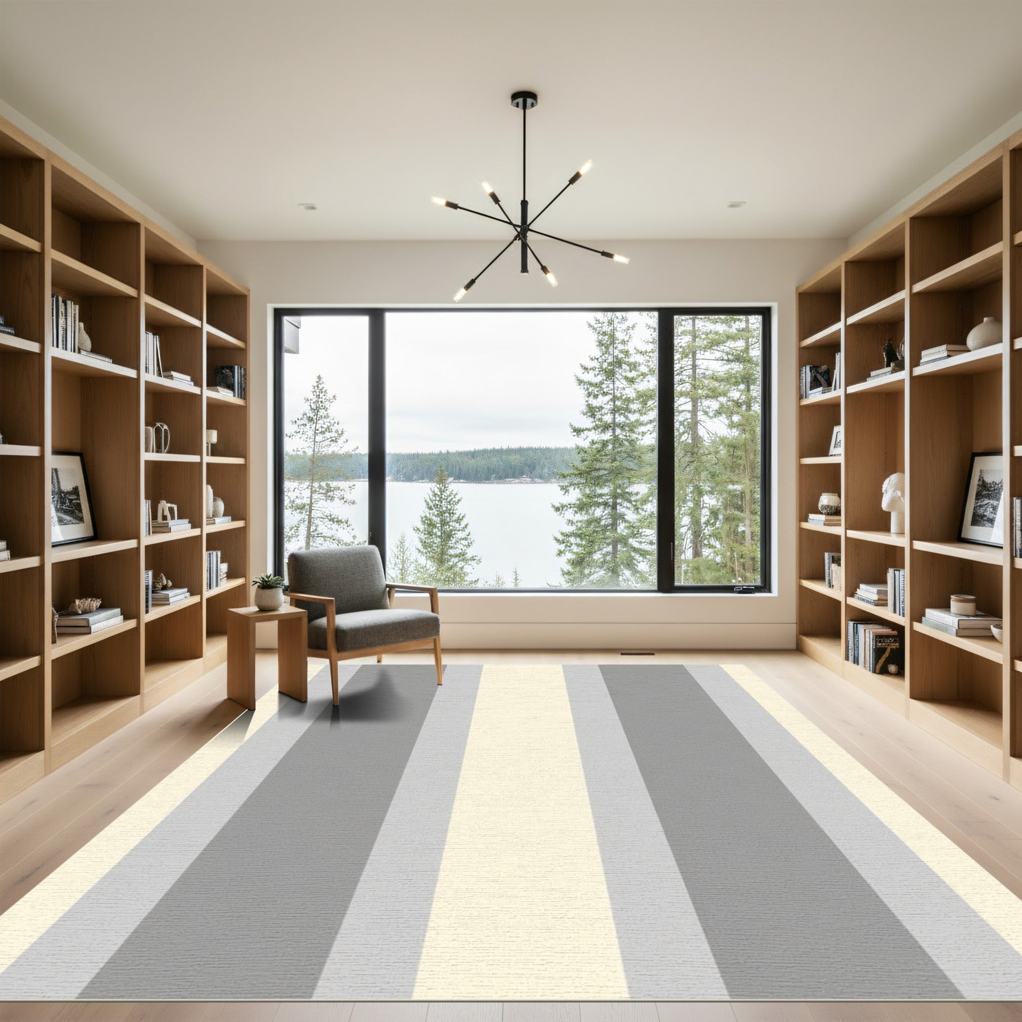 Soft Gray Cream Vertical Stripe Rug