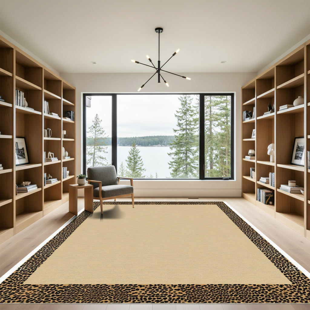 Tawny Tan Leopard Border Rug
