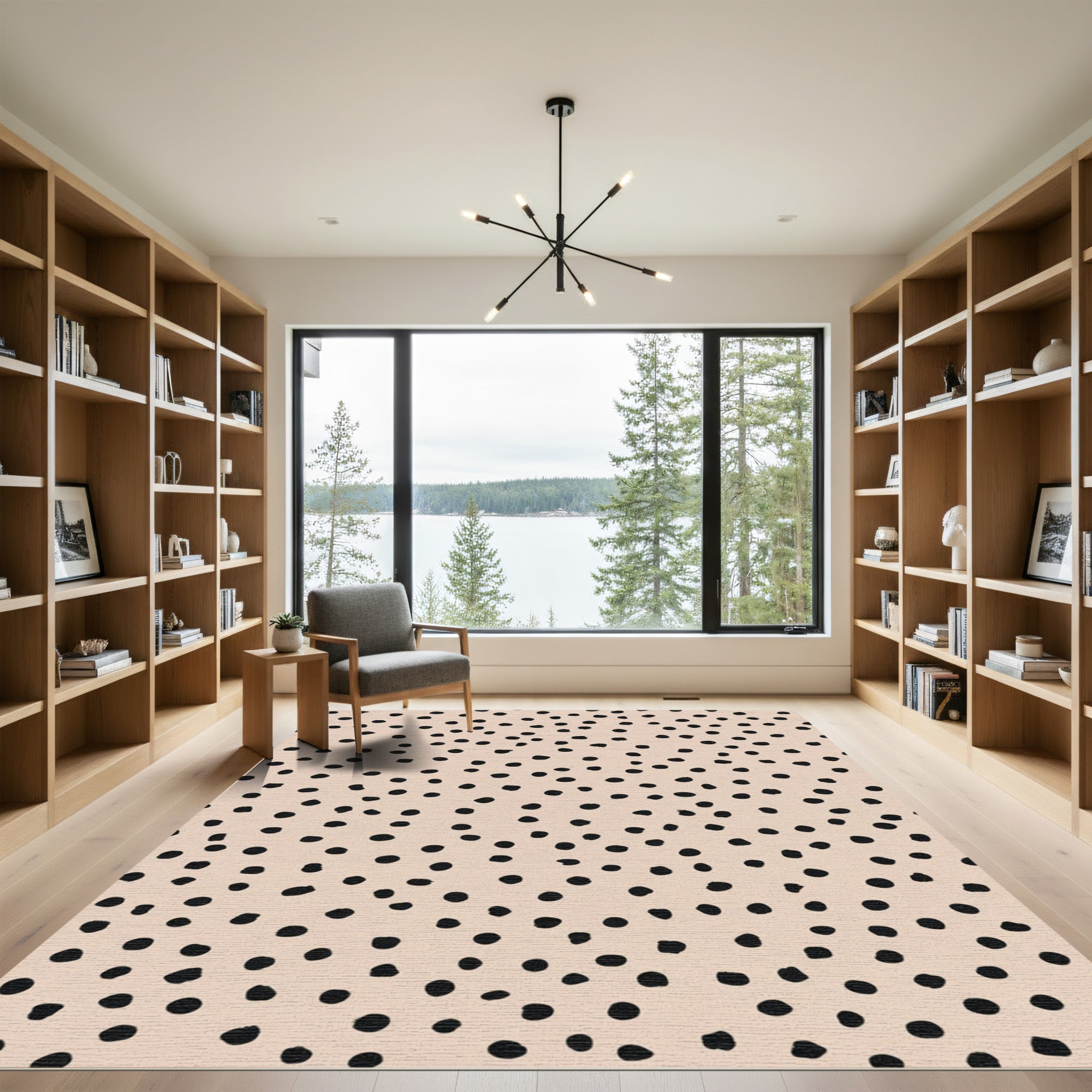 Neutral Black Polka Dot Scatter Rug
