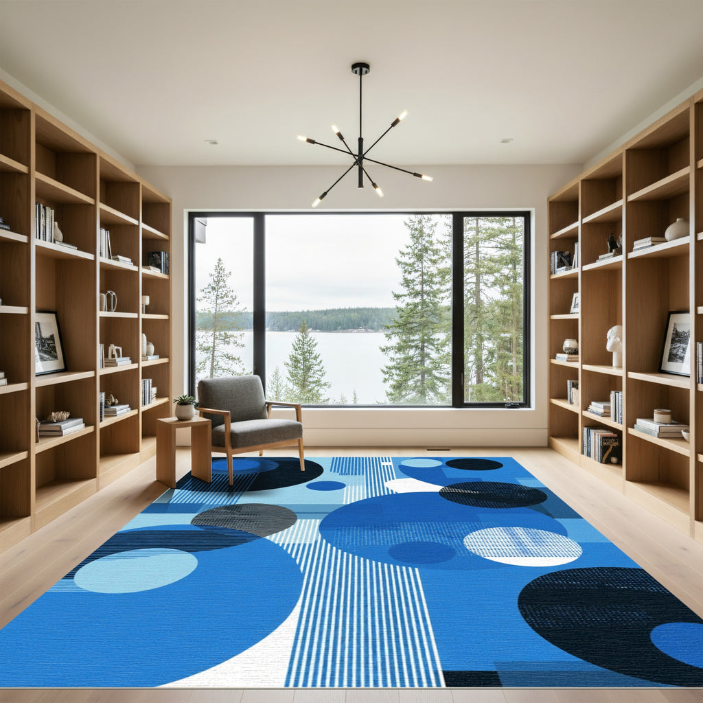 Abstract Blue Geometric Circles Rug