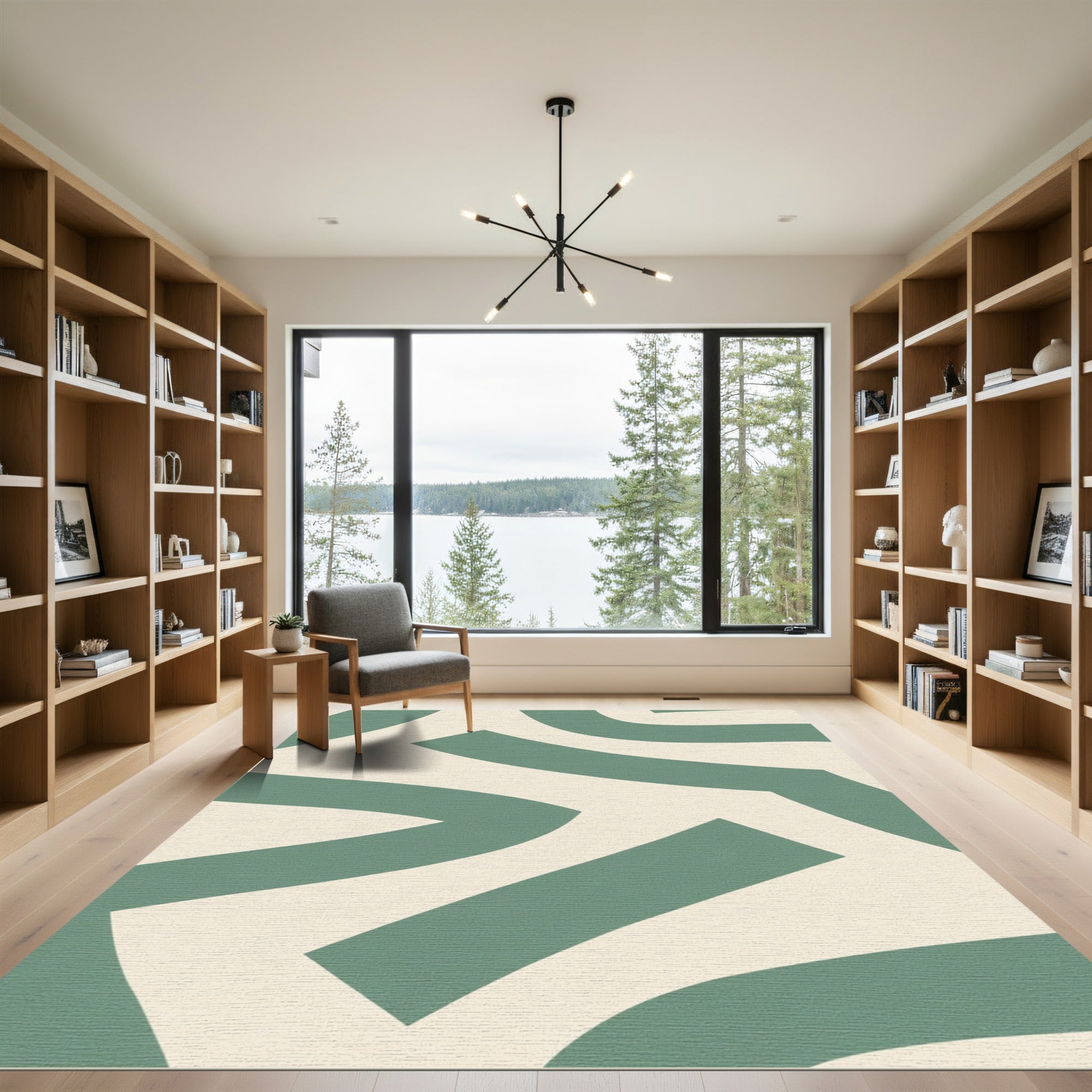 Sage Green Abstract Swirl Shapes Rug