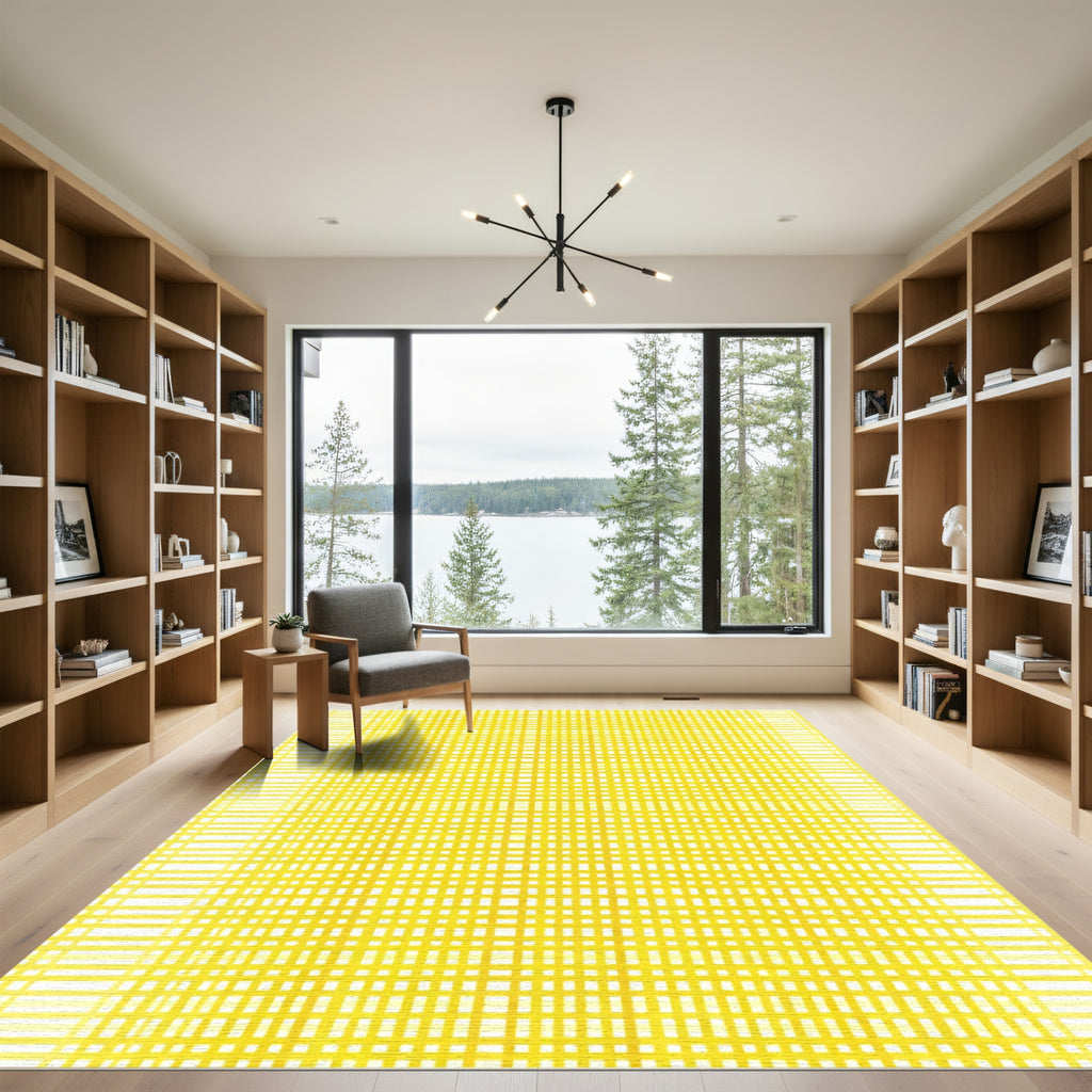 Bright Yellow Grid Weave Rug