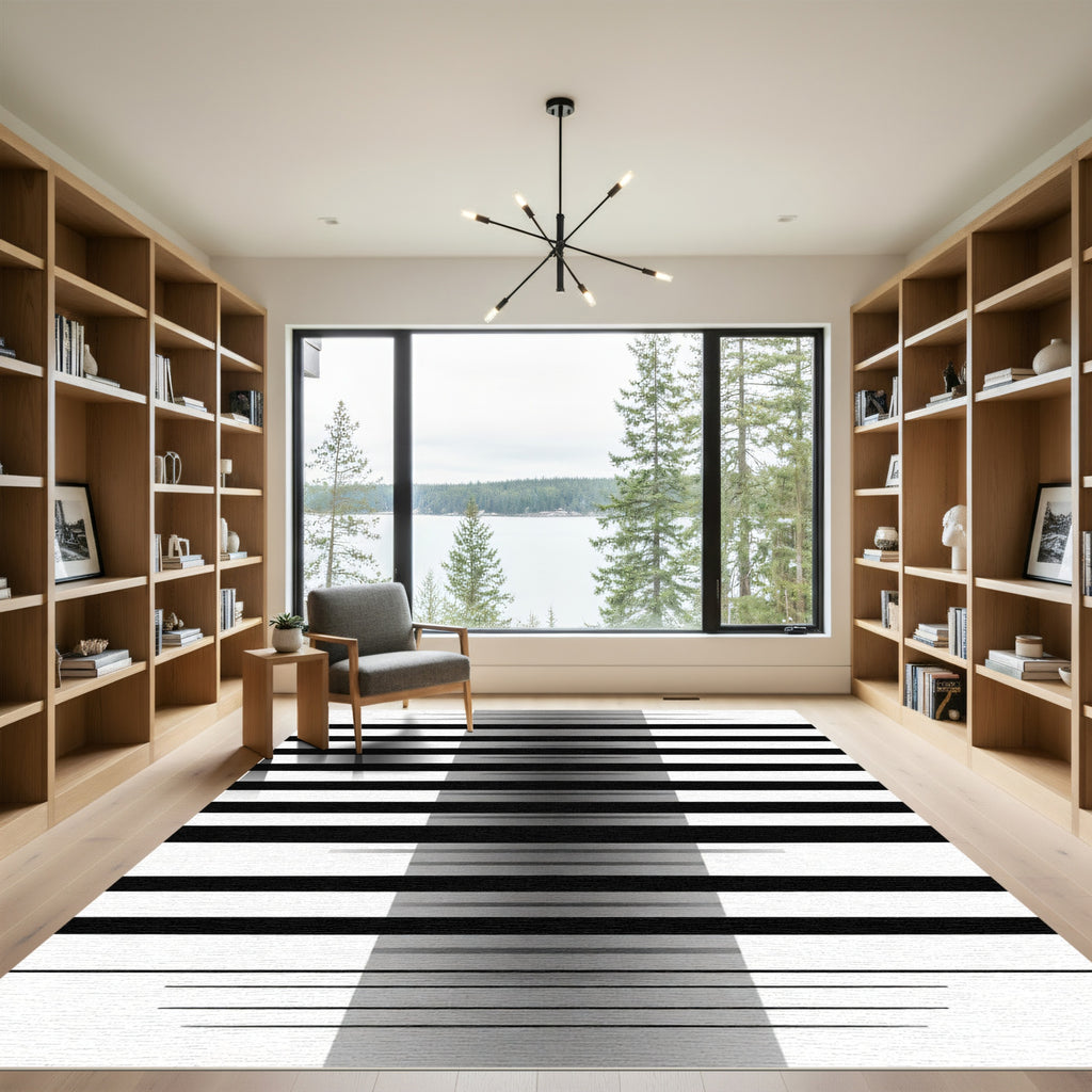 Bold Black White Linear Overlap Rug