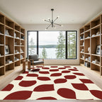 Crimson Abstract Checkered Swirl Rug