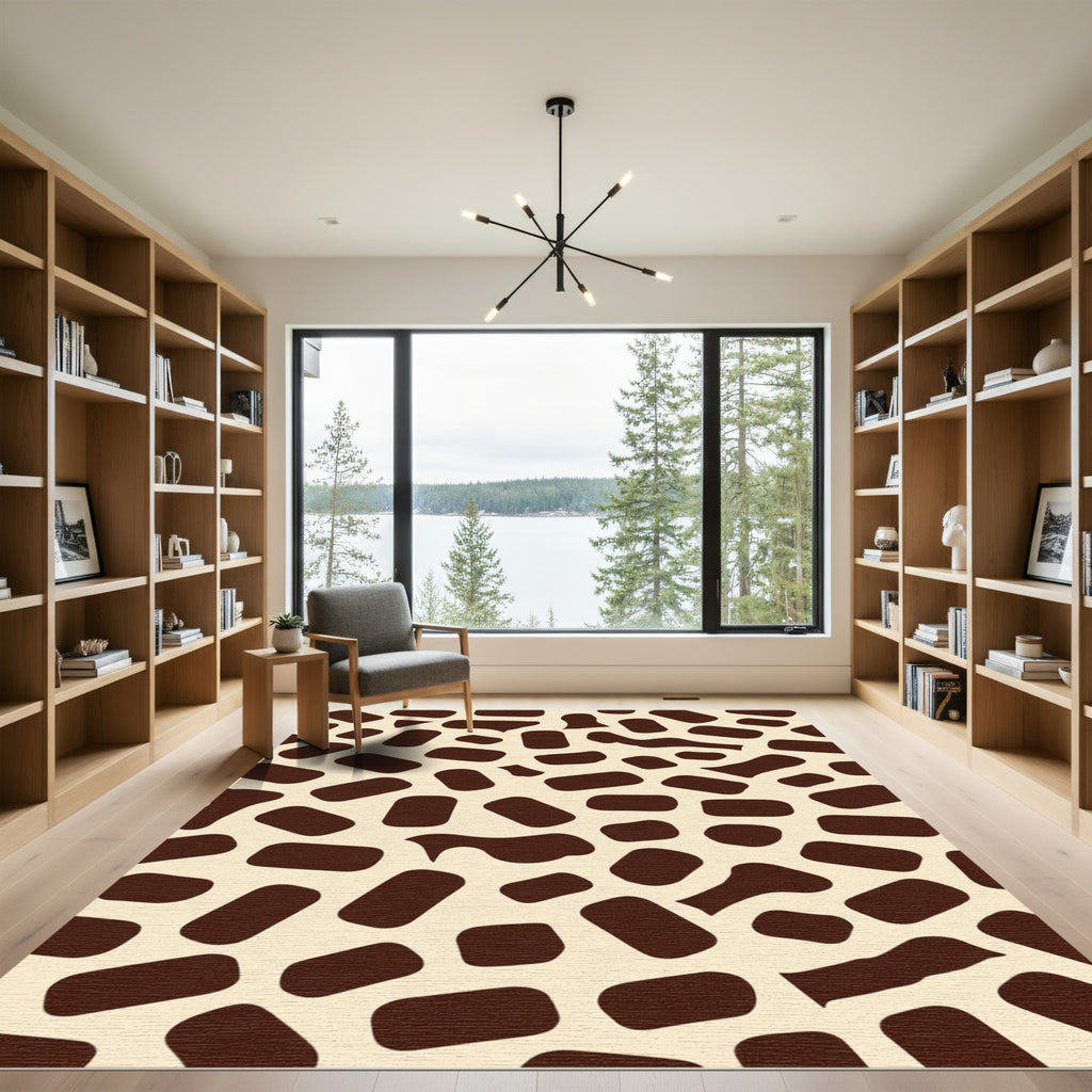 Brown Cream Abstract Organic Shapes Rug