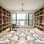 Contemporary Slate Blue And Peach Swirl Rug