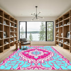 Fuchsia Teal Abstract Floral Medallion Rug