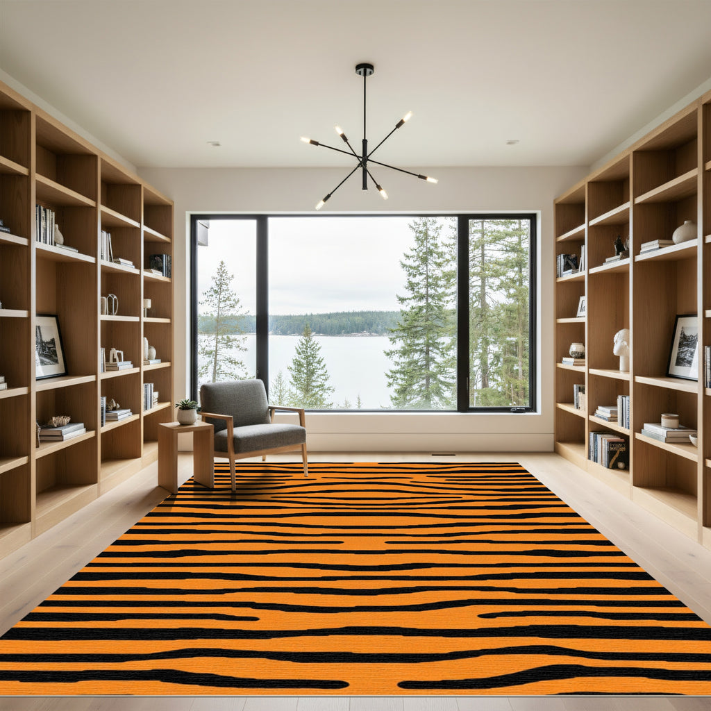Bold Orange Black Tiger Stripe Rug
