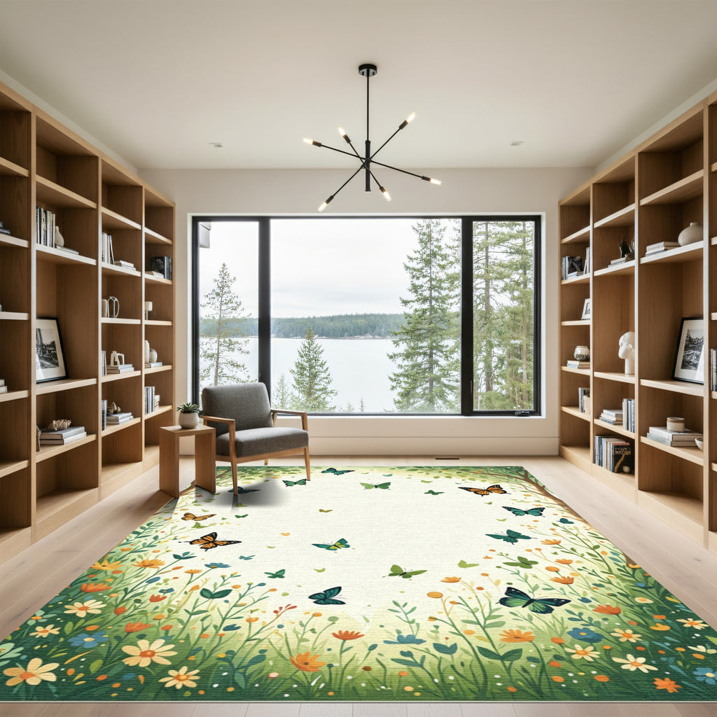 Whimsical Butterfly Meadow Garden Rug