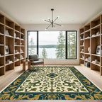 Deep Teal Gold Green Vine Medallion Rug