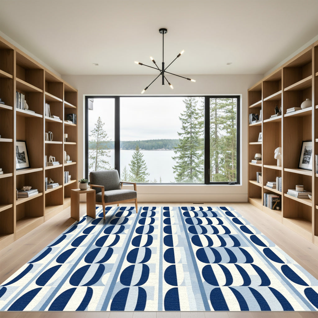 Indigo Navy Abstract Oval Stripes Rug