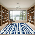 Indigo Navy Abstract Oval Stripes Rug