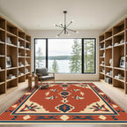Crimson Blue Floral Medallion Border Rug
