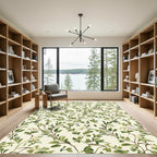 Green Leafy Vine Floral Cream Rug